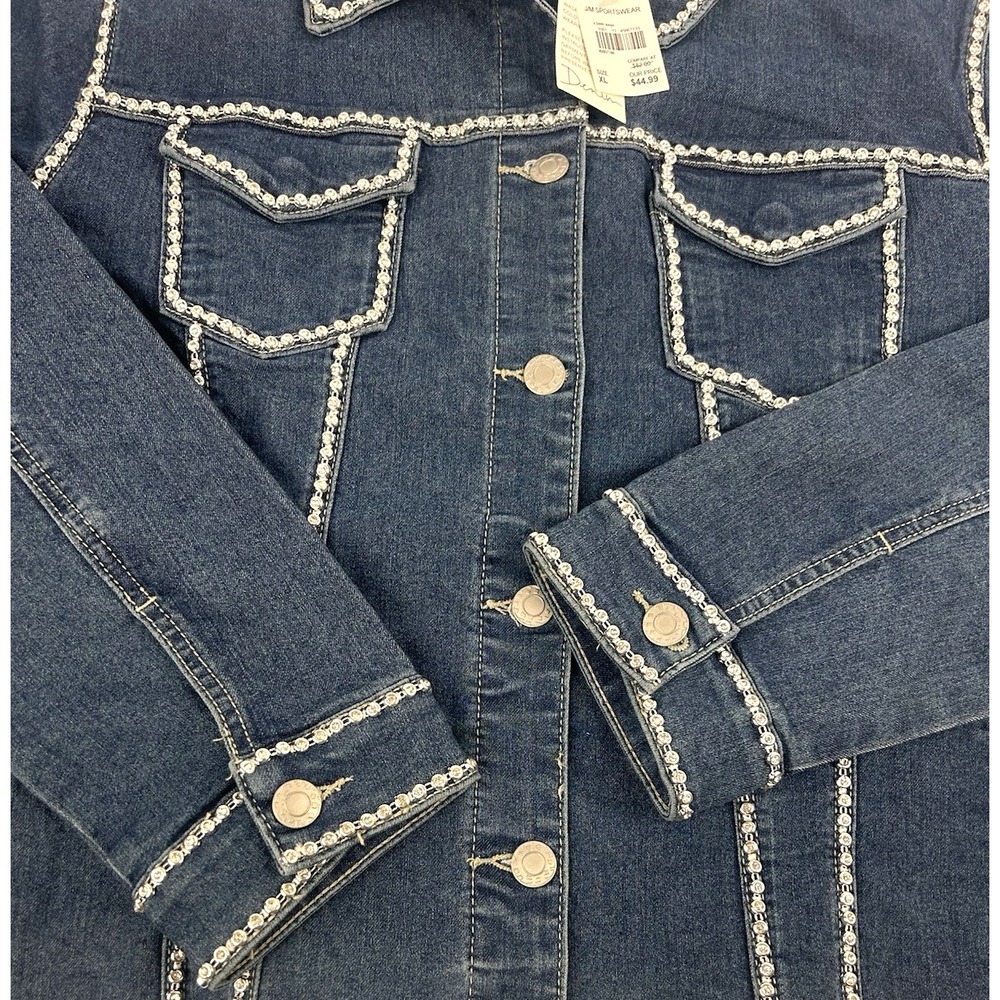 Cato Collection Limited Edition CZ studded denim jean jacket NWT XL - Picture 5 of 9
